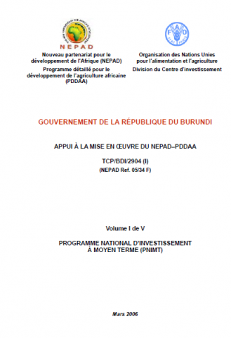 Page de garde Appui à la mise en œuvre du Nouveau Partenariat pour le Développement de l’Afrique (NEPAD) et le Programme détaillé pour le développement de l’agriculture en Afrique (PDDAA)
