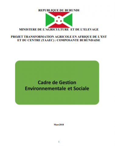 page de garde du Projet transformation agricole en Afrique de l’est et du centre (TAAEC) : Composante burundaise
