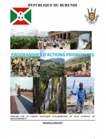 Page de garde du document des Programmes d’actions prioritaires préparés par le comité technique d’élaboration du plan national de développement