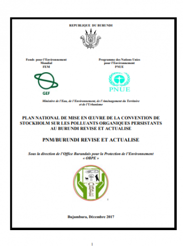 Page de garde du Plan national de mise en œuvre de la convention de Stockholm sur les polluants organiques persistants au Burundi révisé et actualisé